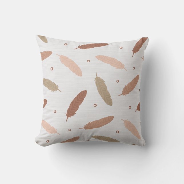 Mocha Mousse Feathers Throw Pillow (Front)