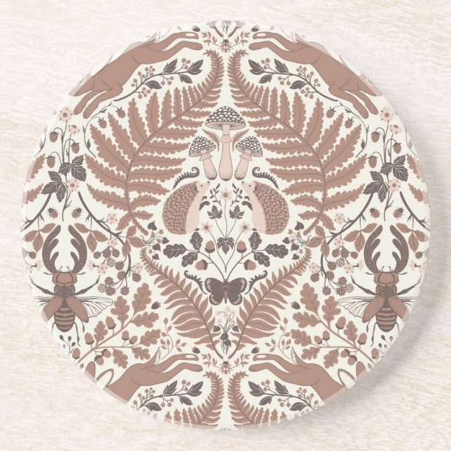 Mocha mousse forest/Woodland animals and plants Coaster (Front)