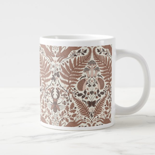 Mocha mousse forest/Woodland animals and plants Large Coffee Mug (Right)
