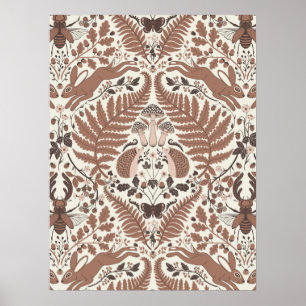 Mocha mousse forest/Woodland animals and plants Poster