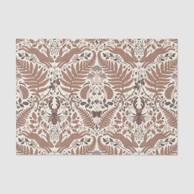 Mocha mousse forest/Woodland animals and plants Tissue Paper (Front)