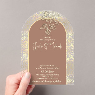 Mocha mousse Gentle romantic gold confetti floral  Acrylic Invitations