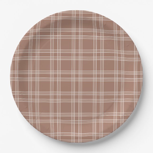 Mocha Mousse Gingham Paper Plate (Front)