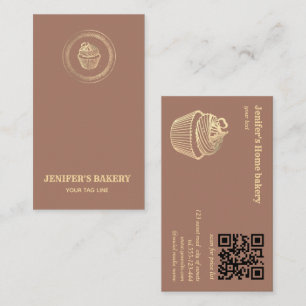 Mocha mousse gold cupcake bakery QR code Business Card