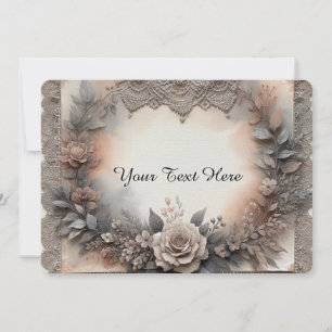 Mocha Mousse Hues Floral  with Lace  Invitation