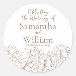 Mocha Mousse Minimalist Modern Boho Floral Wedding Classic Round Sticker