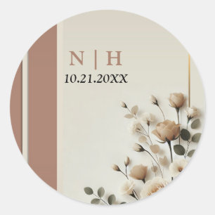 Mocha Mousse Neutral Floral Wedding Classic Round Sticker