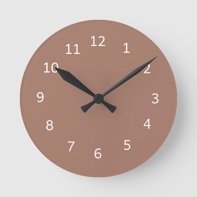Mocha Mousse One Colour Chocolate Brown Minimalist Round Clock (Front)