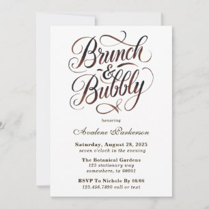 Mocha Mousse Paint Calligraphy Brunch & Bubbly Invitation
