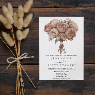 Mocha Mousse Peony Floral Bouquet Invitation