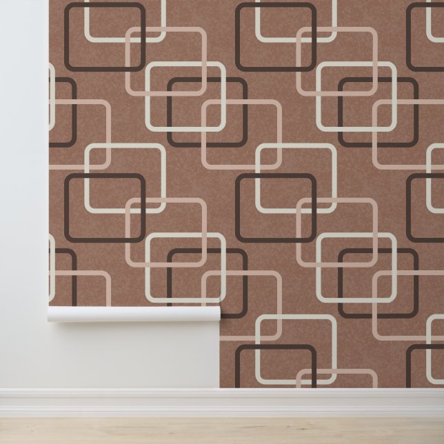 Mocha Mousse Retro Geometric Squares Midcentury  Wallpaper (Application)