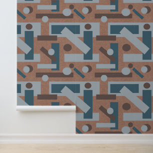 Mocha Mousse Teal Geometric Mid Century Modern Art Wallpaper
