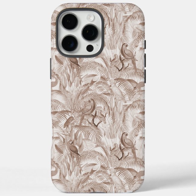  Mocha Mousse Tropical Birds and Palm Leaves Case-Mate iPhone Case (Back)