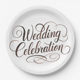 Mocha Mousse Watercolor Wedding Typography Paper Plate