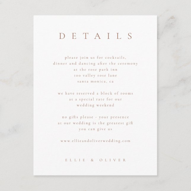 Mocha Mousse & White Boho Details Wedding Modern Enclosure Card (Front)