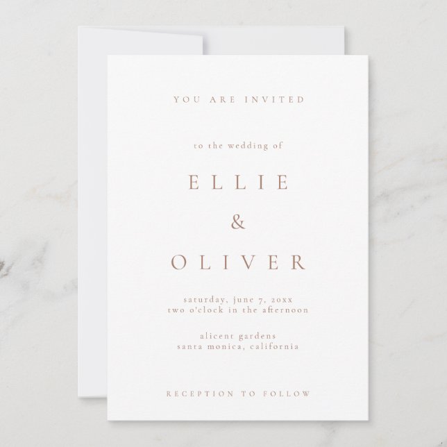 Mocha Mousse White Boho Minimalist Modern Wedding Invitation (Front)