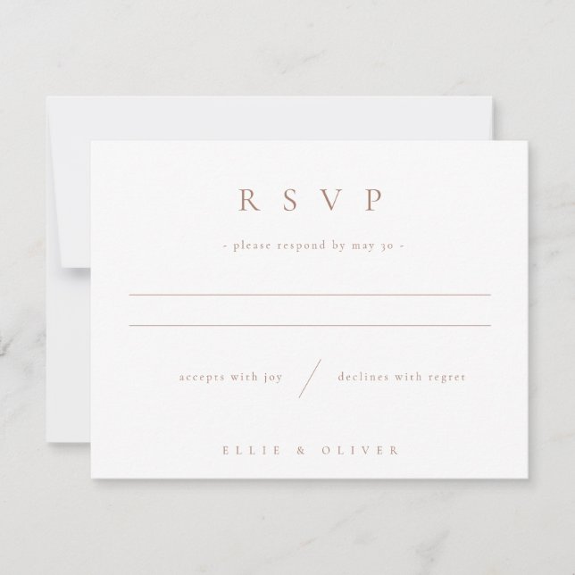 Mocha Mousse & White Boho Photo Wedding Modern RSVP Card (Front)