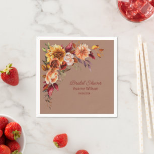 Mocha Mousse with Autumn Florals Shower Napkin