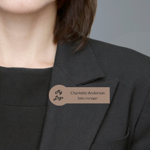 Mocha muted brown business logo employee name tag