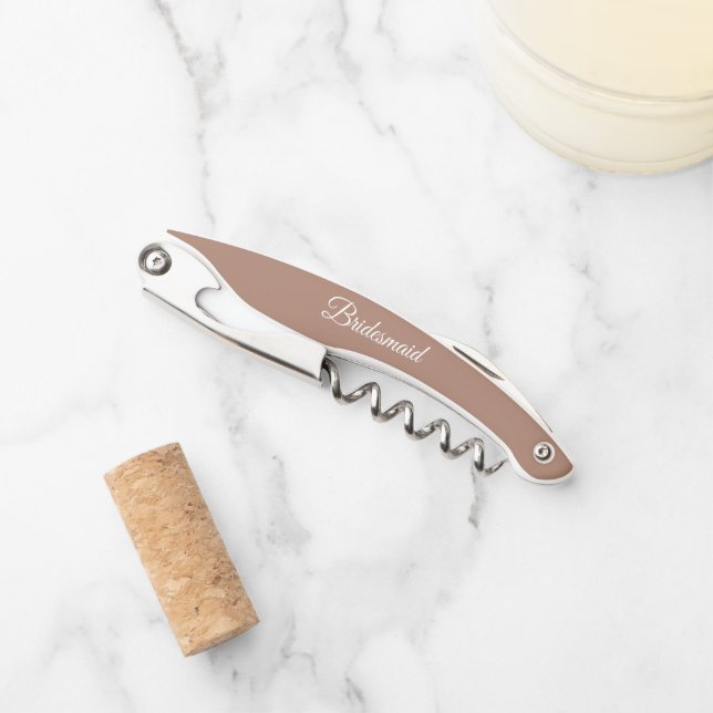Mocha Personalised Wedding Bridesmaid Corkscrew (Front)