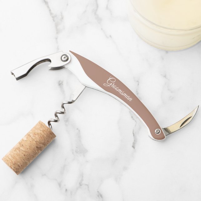 Mocha Personalised Wedding Groomsman Corkscrew (Front)