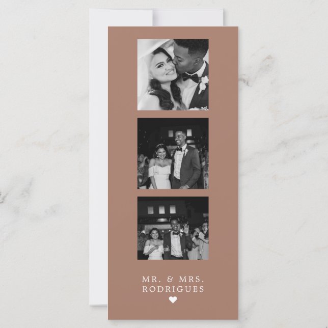 Mocha Photo Strip Wedding Thank You (Back)