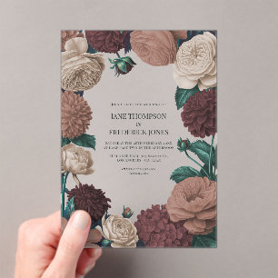 Mocha Plum, Berry Clay & Silk Taupe Wedding Acrylic Invitations