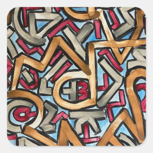Mocha Red Gray Geometric-Abstract Art Square Sticker