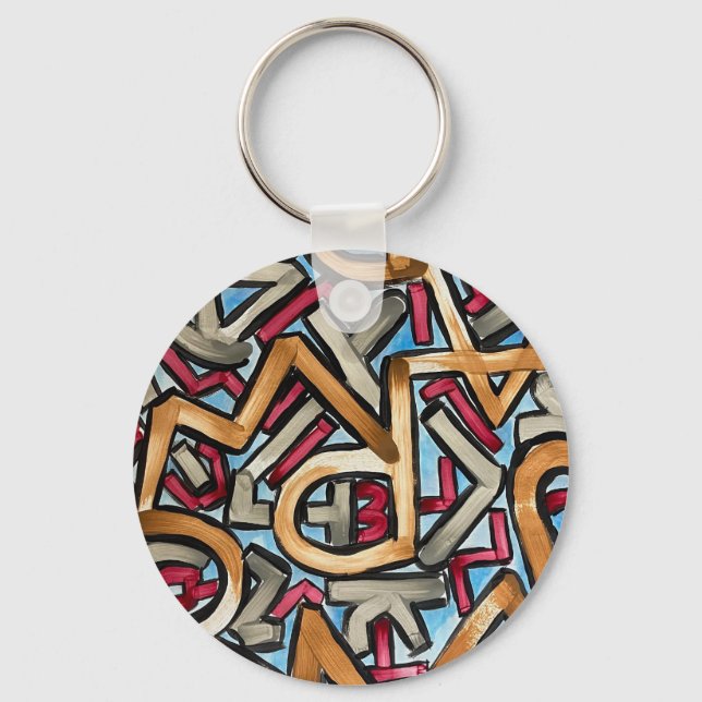 Mocha Red Gray Geometric Key Ring (Back)