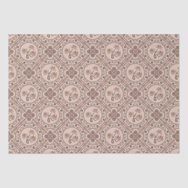 Mocha Rococo Revival Mandala Geo Diamond Tile Tissue Paper (Front)