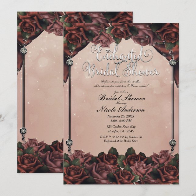 Mocha Rust Brown Roses Elegant Fall Wedding Invitation (Front/Back)