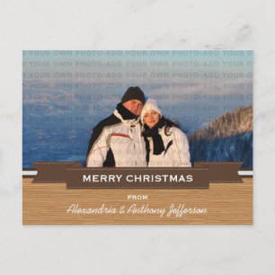 Mocha Rustic Banner Holiday Photo Postcard