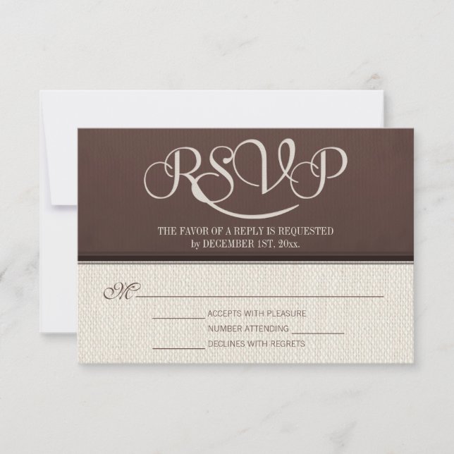 Mocha Rustic Linen RSVP Reply Cards (Front)