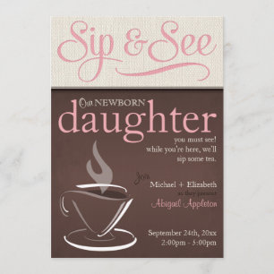 Mocha Rustic New Baby Sip & See Party Invitations
