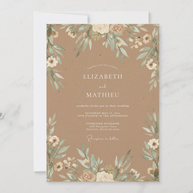 Mocha Sage Foliage Eucalyptus Wedding Invitation (Front)
