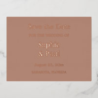 Mocha Save the Date Foil Invitation Postcard