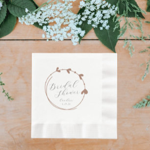 Mocha Simple Heart Wreath Bridal Shower Napkin