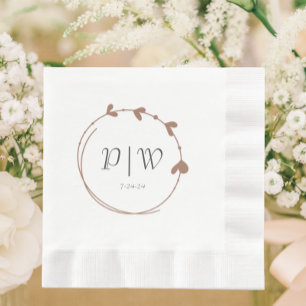 Mocha Simple Heart Wreath Monogram Wedding Napkin