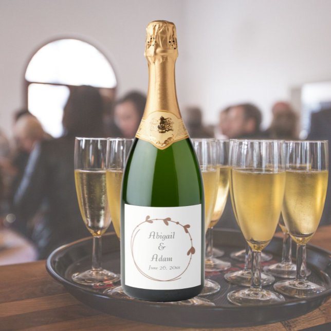 Mocha Simple Heart Wreath Wedding Sparkling Wine Label (In Situ Wedding)