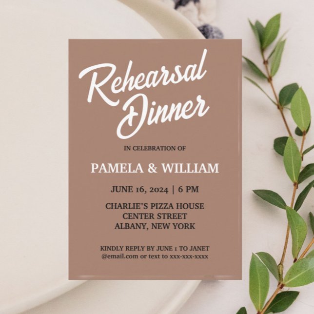 Mocha Simple Style Wedding Rehearsal Dinner Invitation (In Situ Wedding)