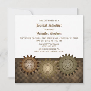 Mocha Steampunk Gears Bridal Shower Invite