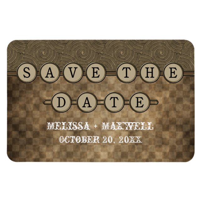 Mocha Steampunk Keys Save the Date Flexi Magnet (Horizontal)