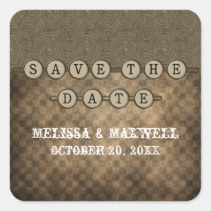 Mocha Steampunk Keys Save the Date Stickers