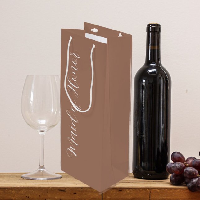 Mocha Stylised Script Maid of Honour Wine Gift Bag (In Situ)
