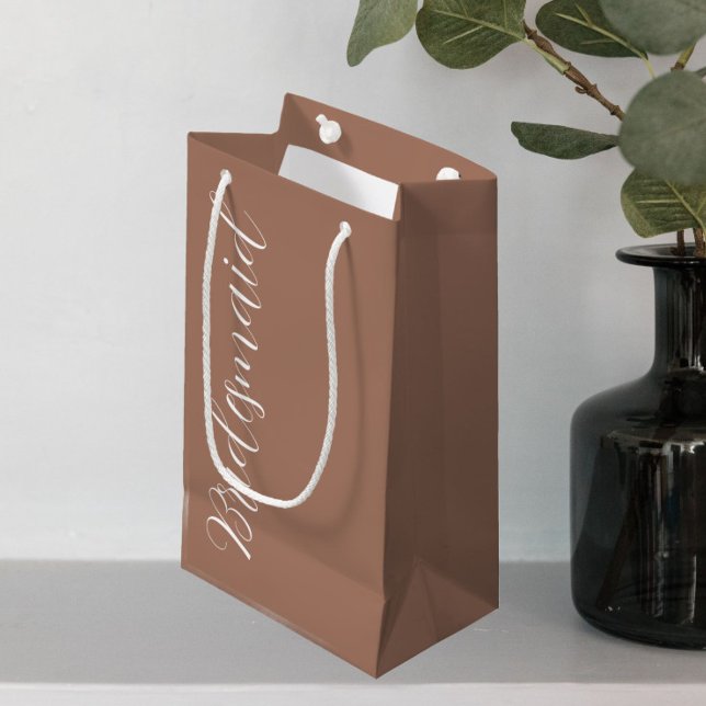 Mocha Stylised Script Wedding Bridesmaid Small Gift Bag (In Situ)