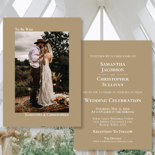 Mocha Tan Modern Minimalist Vertical Photo Wedding Invitation