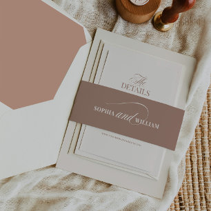 Mocha Taupe and Ivory Calligraphy Neutral Wedding Invitation Belly Band