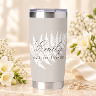 Mocha Taupe White Fern Elegant Maid of Honour Insulated Tumbler