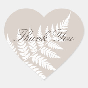 Mocha Taupe White Fern Elegant Thank You Heart Sticker