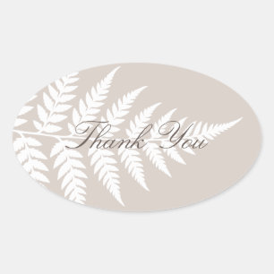Mocha Taupe White Fern Elegant Thank You Oval Sticker